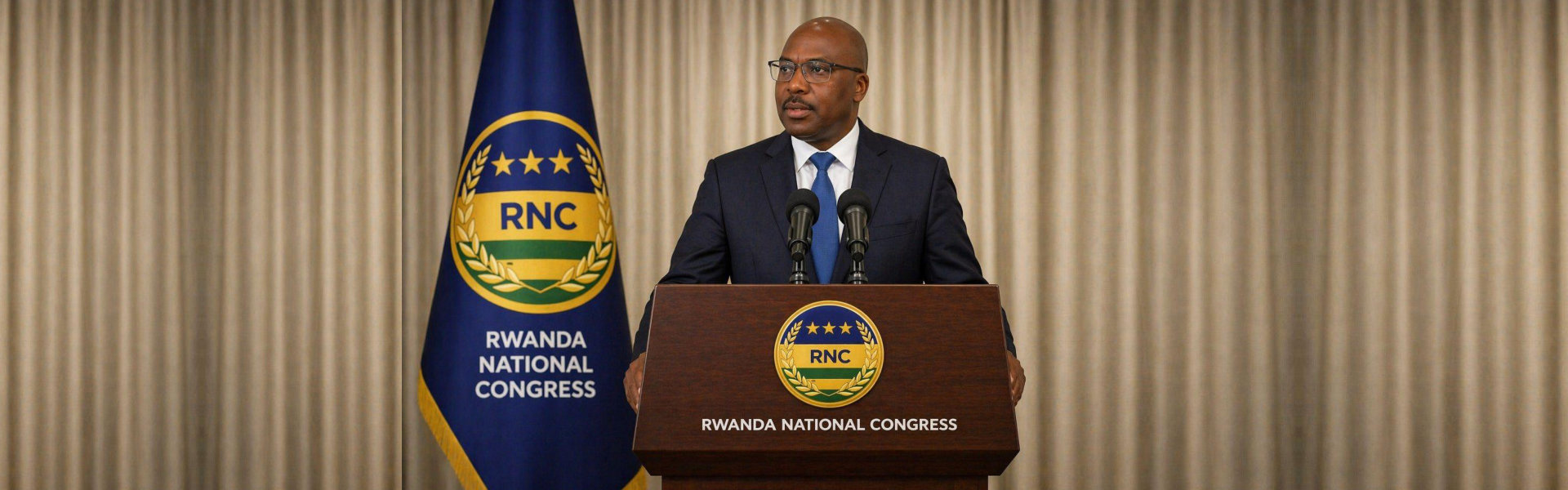 man speaking at a podium with microphones
